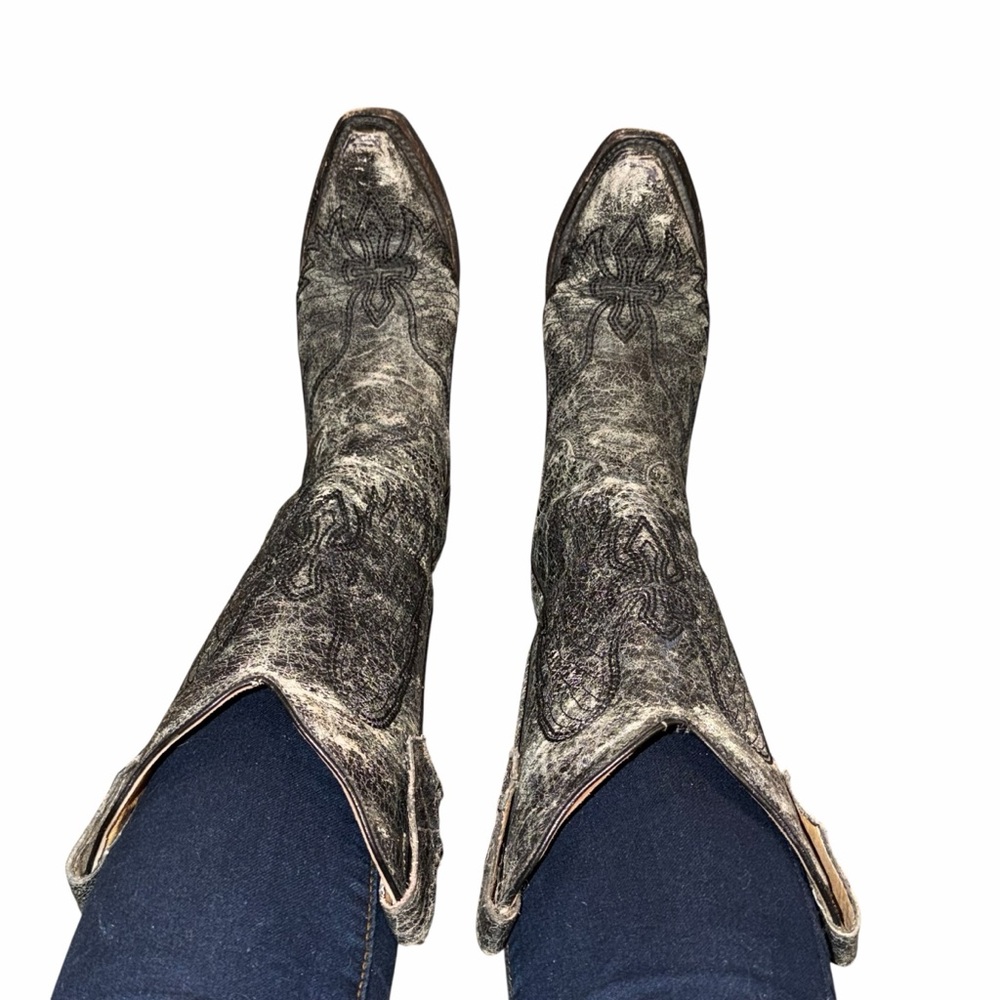Circle G Black Leather Distressed Wing & Cross Western Cowgirl Boots - Size 6.5 - Picture 4 of 13
